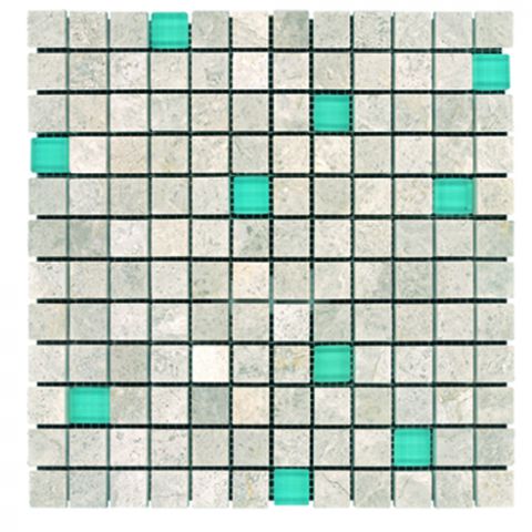 1 x 2,3 x 2,3 Silver Glass Mix Travertine